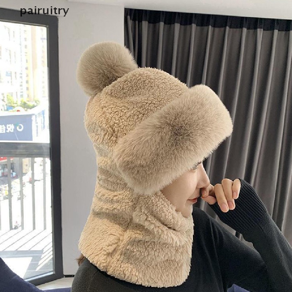 Prt Winter Beanie Syal Set Berkerudung Untuk Wanita Bulu Cashmere Leher Hangat Rusia Outdoor Ski Windproof Hat Tebal Mewah Berbulu Kupluk PRT