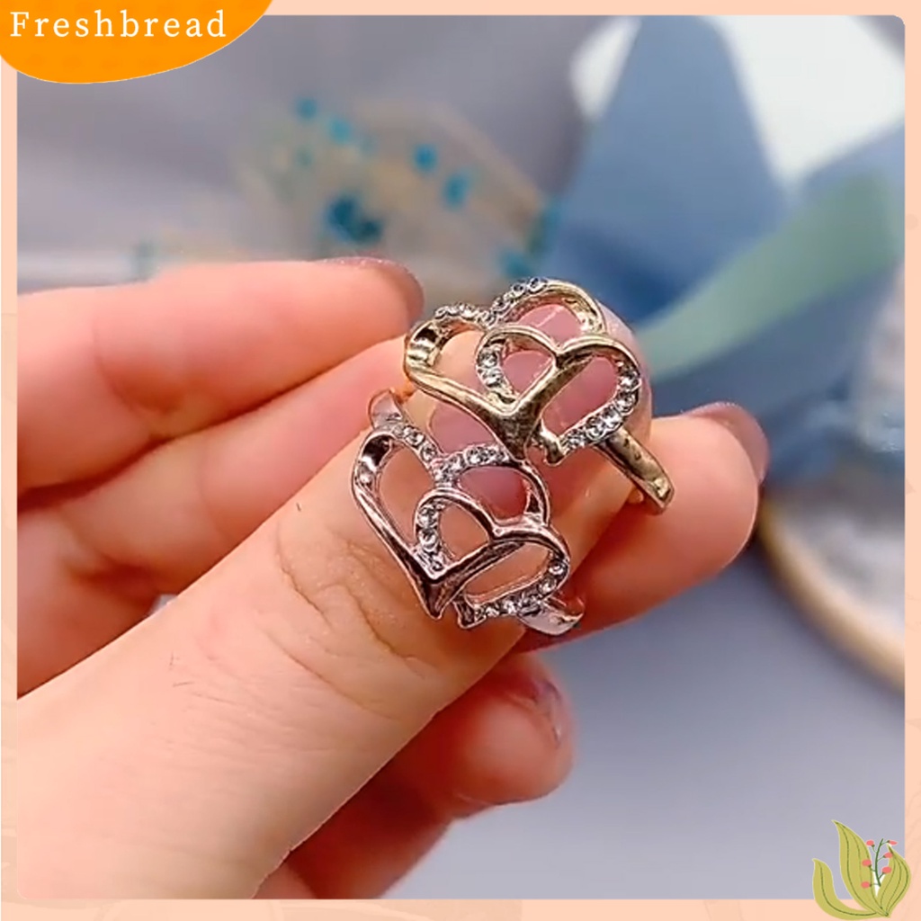 &lt; Freshbread &gt; Cincin Tunangan Elegan Bersinar Paduan Berongga Hati Ganda Wanita Pernikahan Band Perhiasan Aksesoris