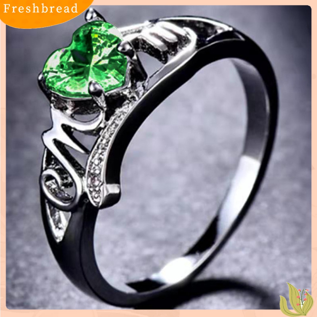 &lt; Freshbread &gt; Wanita Cincin Cinta Hati Electroplated Cubic Zirconia Bentuk Hati Jari Cincin Perhiasan Untuk Pertunangan