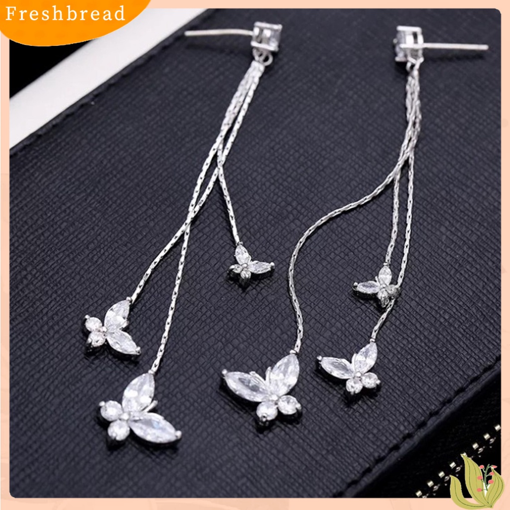 &lt; Freshbread &gt; 1pasang Drop Earrings Butterflys Perhiasan Berlian Imitasi Berkilau Temperamen Anting Menjuntai Untuk Perjamuan