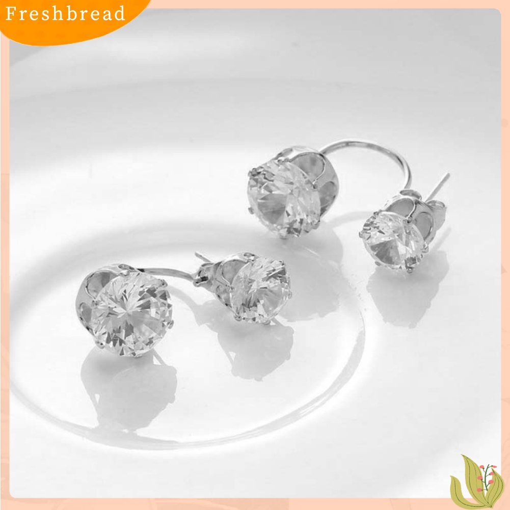 &lt; Freshbread &gt; Fashion Wanita Double Cubic Zirconia Drop Ear Jaket Tindik Anting Perhiasan