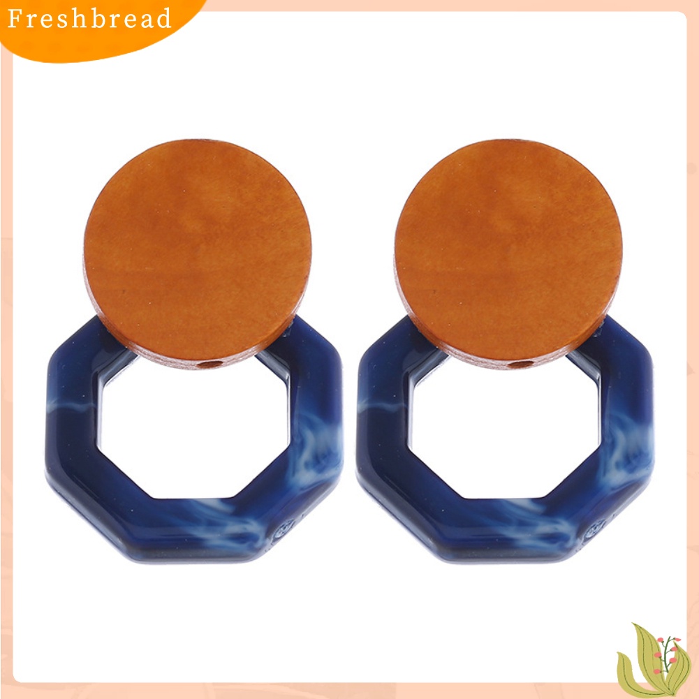 &lt; Freshbread &gt; Fashion Wanita Marble Grain Resin Octagon Menjuntai Ear Stud Earrings Perhiasan Hadiah