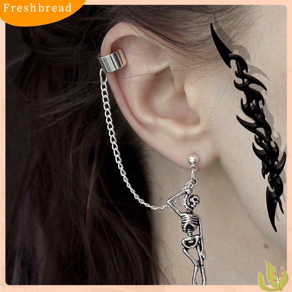 &lt; Freshbread &gt; 1pasang Ear Studs Skull Gothic Jewelry Anting Menjuntai Hip Hop Asimetris Untuk Halloween