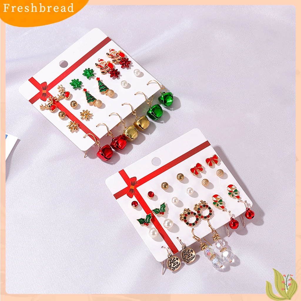 &lt; Freshbread &gt; 12pasang Anting Natal Warna-Warni Indah Bell Elk Stud Earrings Untuk Tahun Baru