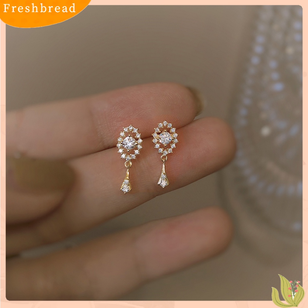 &lt; Freshbread &gt; 1pasang Oval Zirconia Kubik Wanita Anting Hadiah Rumbai Chic Telinga Studs Klasik Perhiasan