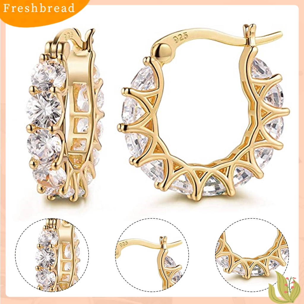 &lt; Freshbread &gt; 1pasang Anting Hoop Wanita U-shaped Rhinestones Jewelry Anting Lingkaran Gaya Perancis Ringan Untuk Pernikahan