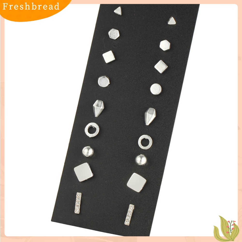 &lt; Freshbread &gt; 9pasang Fashion Wanita Punk Persegi Segitiga Bulat Geometris Stud Anting Set