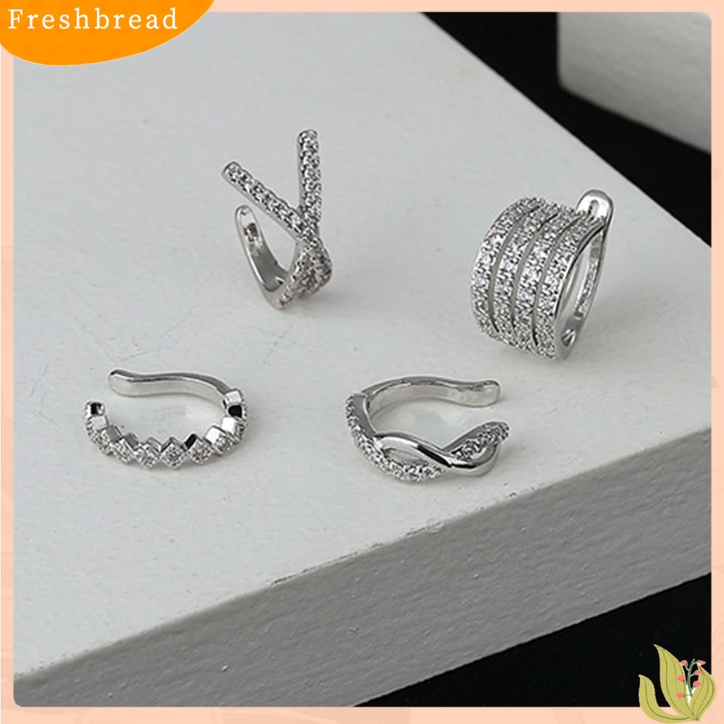 &lt; Freshbread &gt; 1Pc Anting Klip Geometris Berlian Imitasi Perhiasan Berkilau Gaya Korea Manset Telinga Untuk Pernikahan