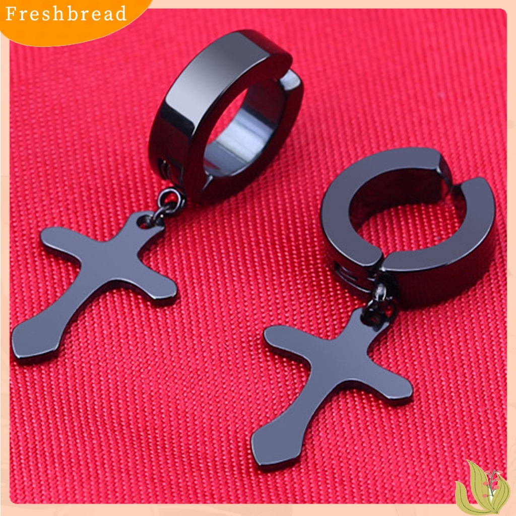 &lt; Freshbread &gt; 1pasang Unisex Menjuntai Anting Cross Hip Hop Perhiasan Simple Bright Luster Hoop Earrings Untuk Pakaian Sehari-Hari