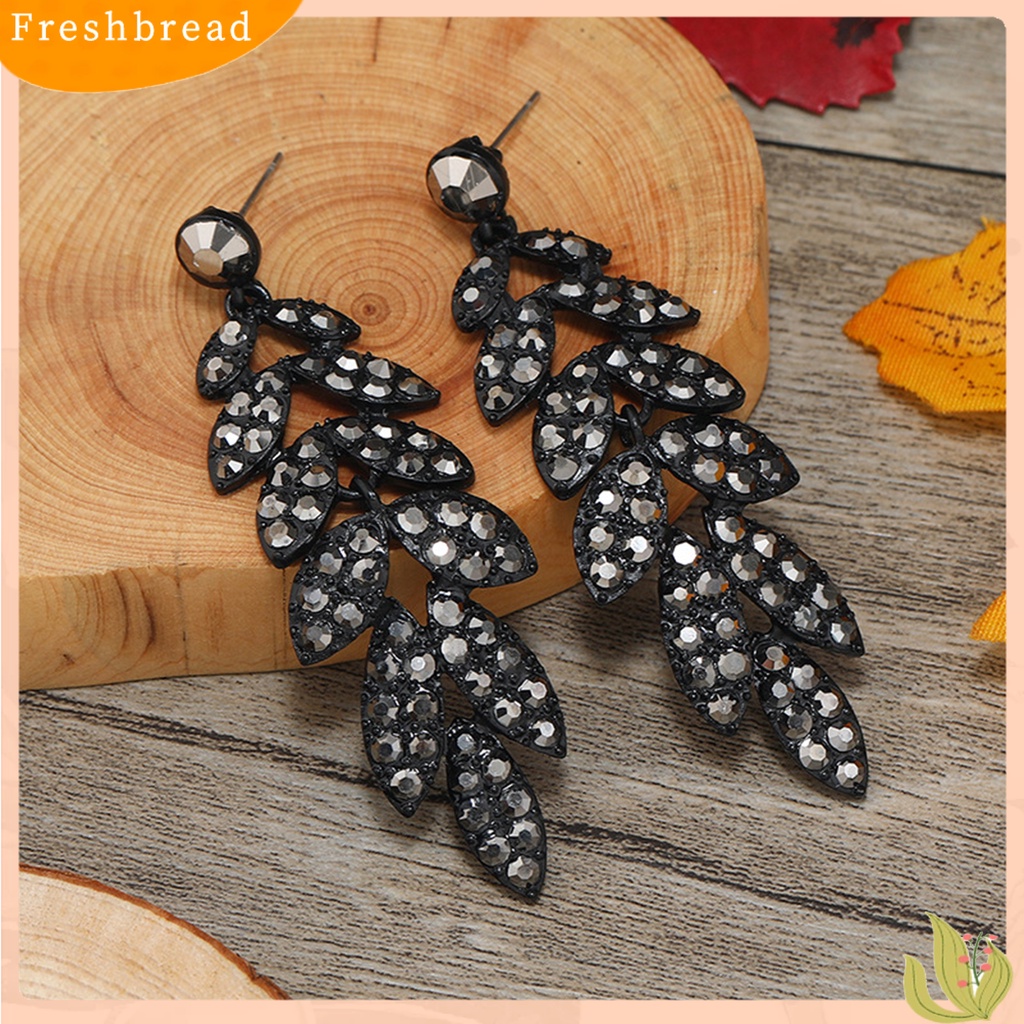 &lt; Freshbread &gt; 1pasang Drop Earrings Daun Berlian Imitasi Perhiasan Vintage Berlebihan Anting Menjuntai Untuk Pesta Cocktail