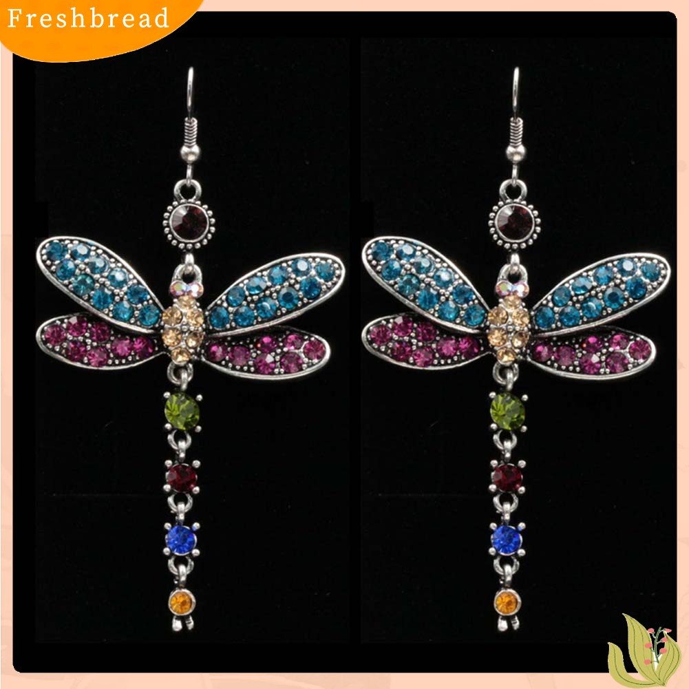 &lt; Freshbread &gt; Retro Wanita Berlian Imitasi Hias Capung Berbentuk Pesona Kait Anting Perhiasan Hadiah