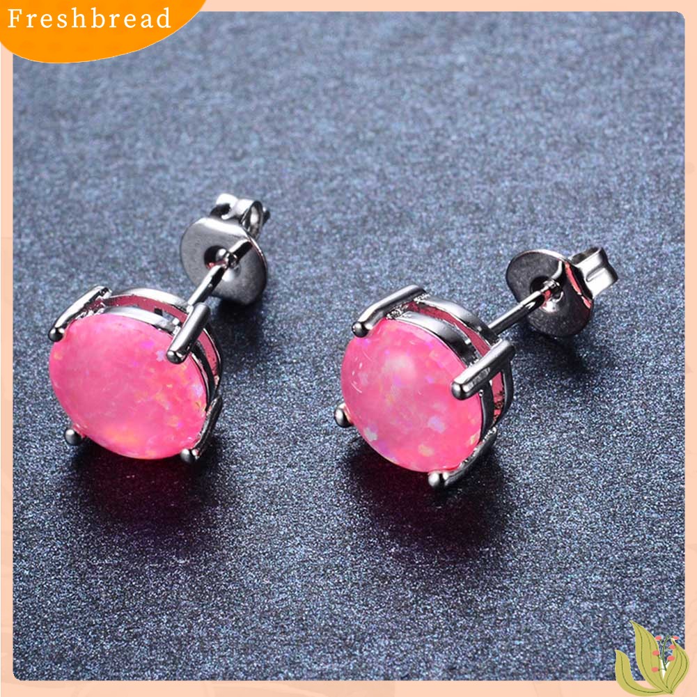 < Freshbread > Fashion Wanita Empat Cakar Bulat Imitasi Opal Hias Telinga Stud Anting Perhiasan Hadiah