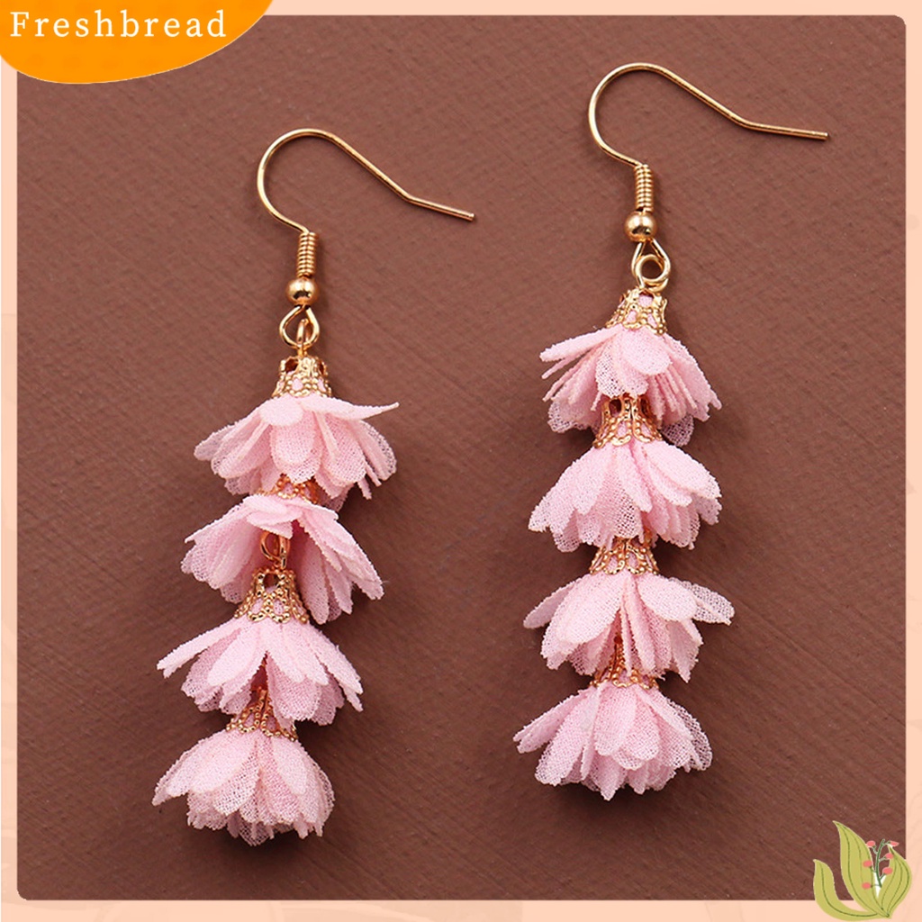 &lt; Freshbread &gt; 1pasang Tindik Multilayer Drop Earrings Kain Alloy Bunga Rumbai Kait Anting Perhiasan Hadiah