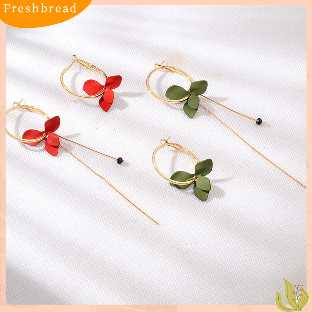 &lt; Freshbread &gt; Fashion Wanita Bunga Daun Asimetris Lingkaran Rantai Panjang Rumbai Hoop Earrings