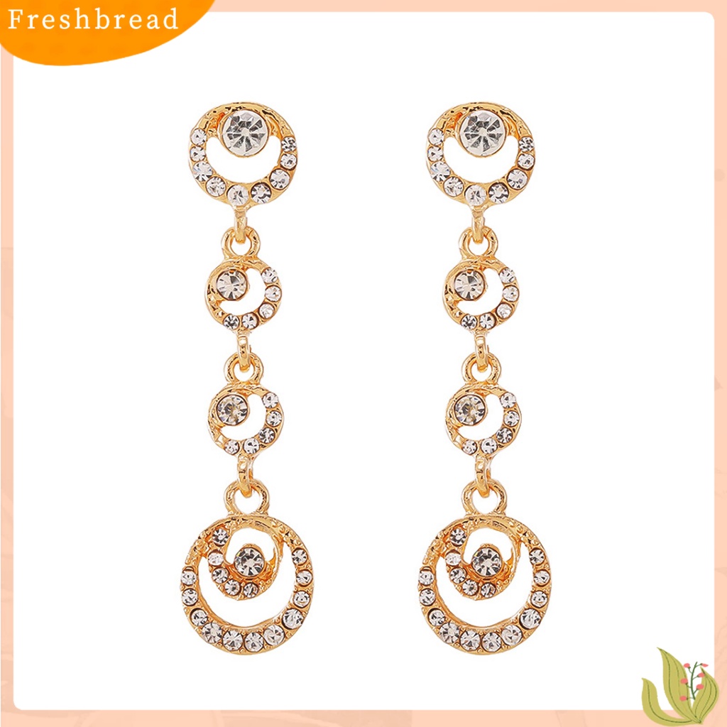 &lt; Freshbread &gt; Anting Tusuk Lingkaran Menjuntai Mempesona Berlian Imitasi Wanita Panjang Drop Ear Studs Jewelry Untuk Pernikahan