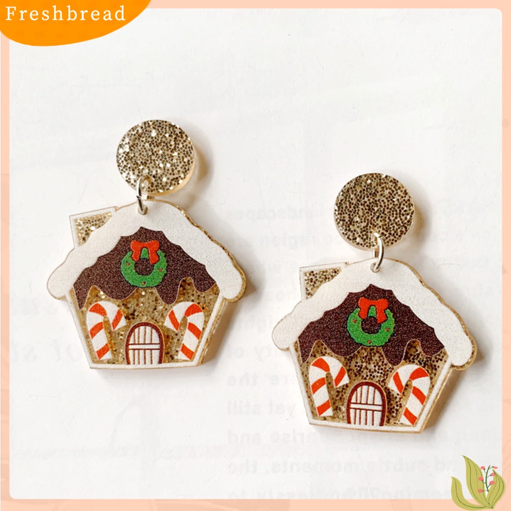 &lt; Freshbread &gt; 1pasang Anting Natal Motif Rumah Glitter Wanita Semua Pertandingan Cangkir Snowman Stud Earrings Untuk Pesta