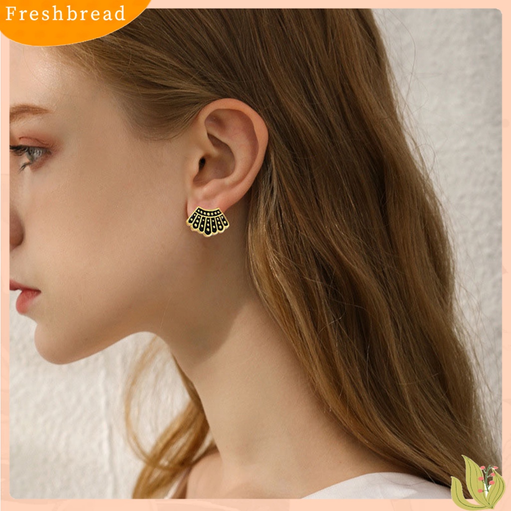 &lt; Freshbread &gt; 1pasang Anting Pejantan Bagus Gloss Nyaman Dipakai Pola Kipas Indah Pesona Perhiasan Fashion Busana Daily Dress Up Aksesori Tindik Telinga Studs Wanita Anting-Anting