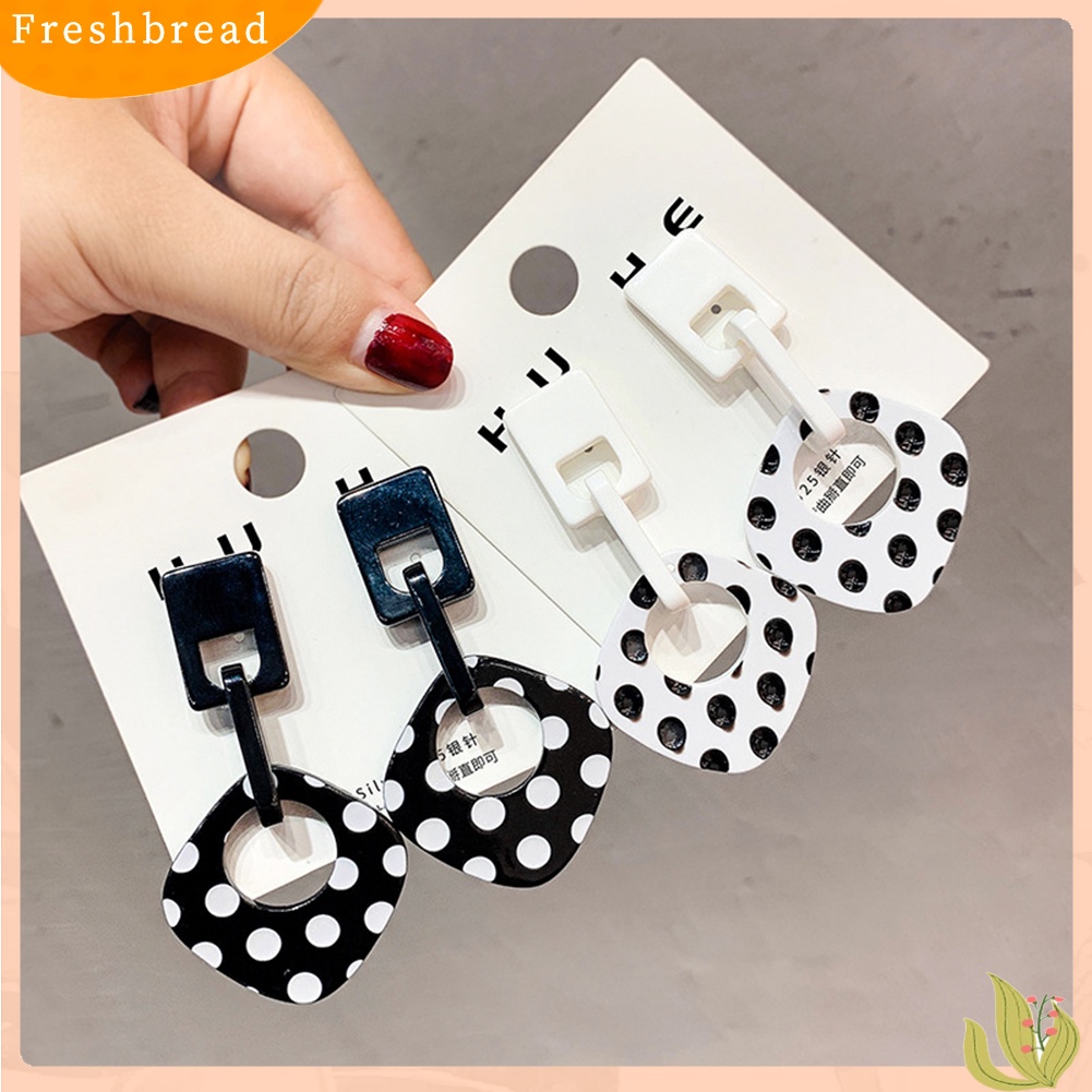 &lt; Freshbread &gt; Wanita Polkadot Berongga Belah Ketupat Geometris Menjuntai Telinga Stud Cuff Earrings Perhiasan