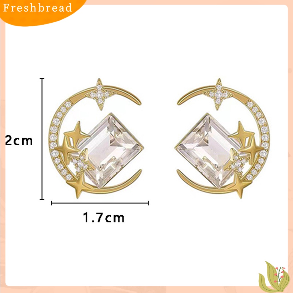 &lt; Freshbread &gt; 1pasang Ear Studs Sparkling Gaya Korea Anti-Oksidasi Friendly Terhadap Kulit Tidak Iritasi Hias Alloy Wanita Bintang Bulan Anting Tusuk Perhiasan Dekor Untuk Lady