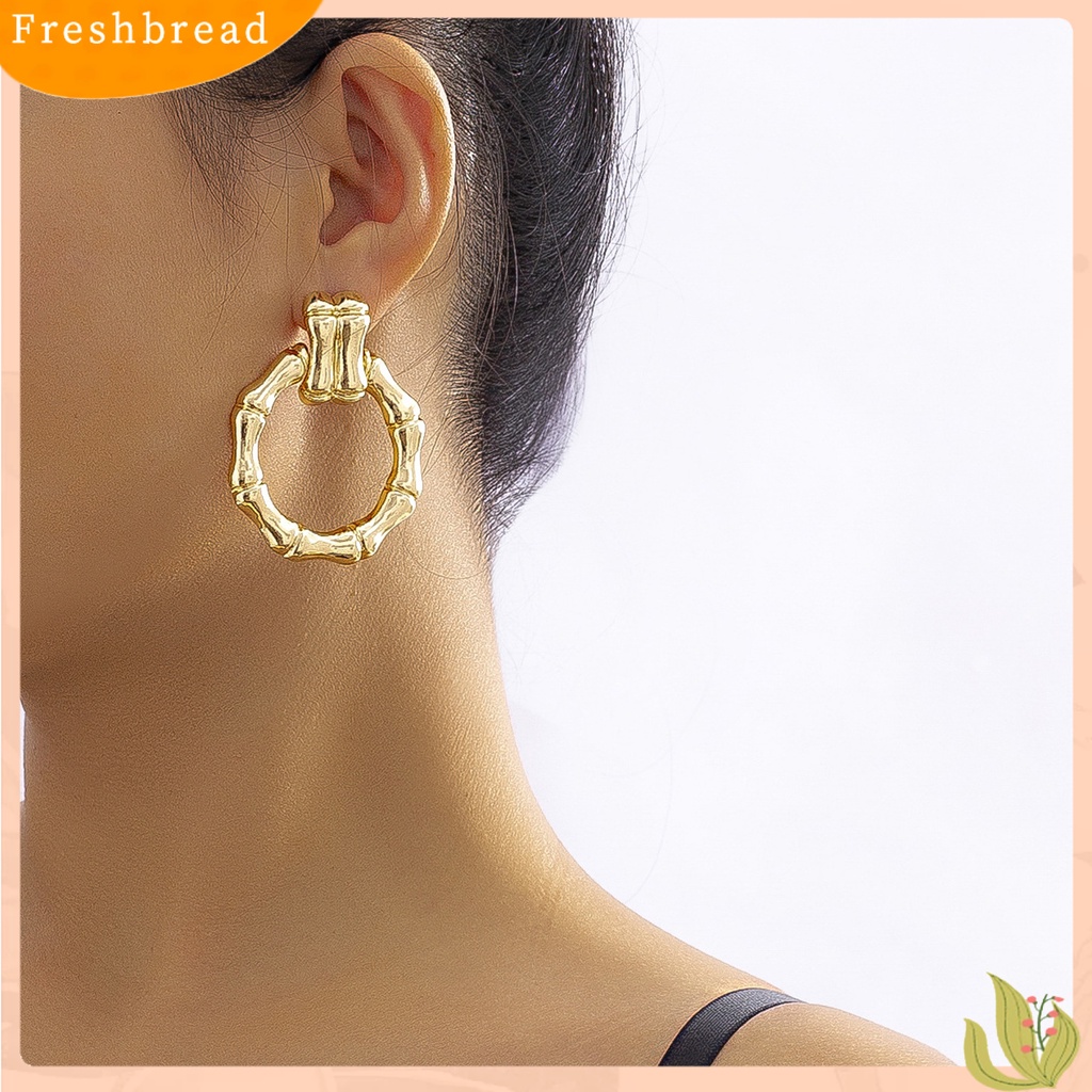 &lt; Freshbread &gt; 1pasang Anting Pejantan Geometris Electroplating Glossy Minimalis Liontin Telinga Hiasan Colorfast Bulat Bambu Telinga Hoop Earrings Perhiasan Aksesori