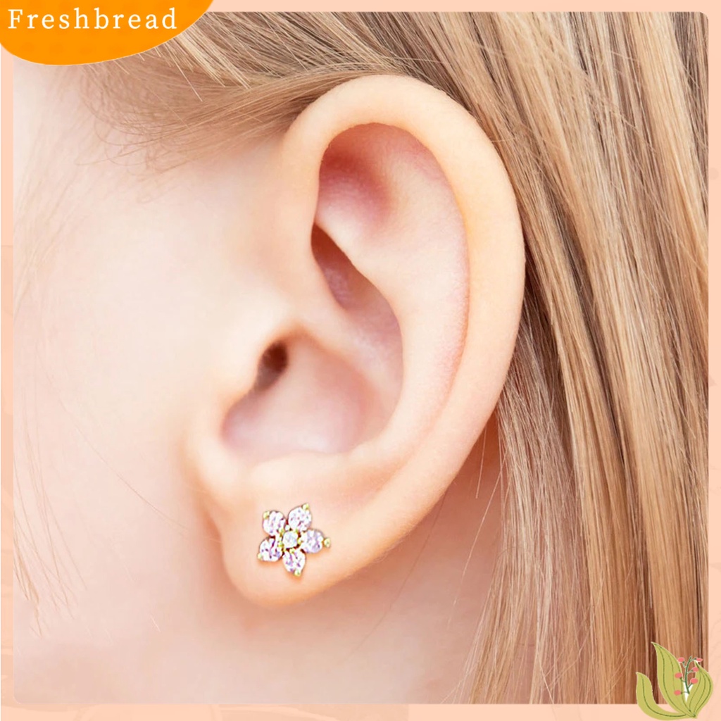 &lt; Freshbread &gt; 1Pc Indah Tindik Stainless Steel Tongkat Telinga Tulang Stud Cubic Zirconia Bunga Kecil Stud Earring Perhiasan Aksesori