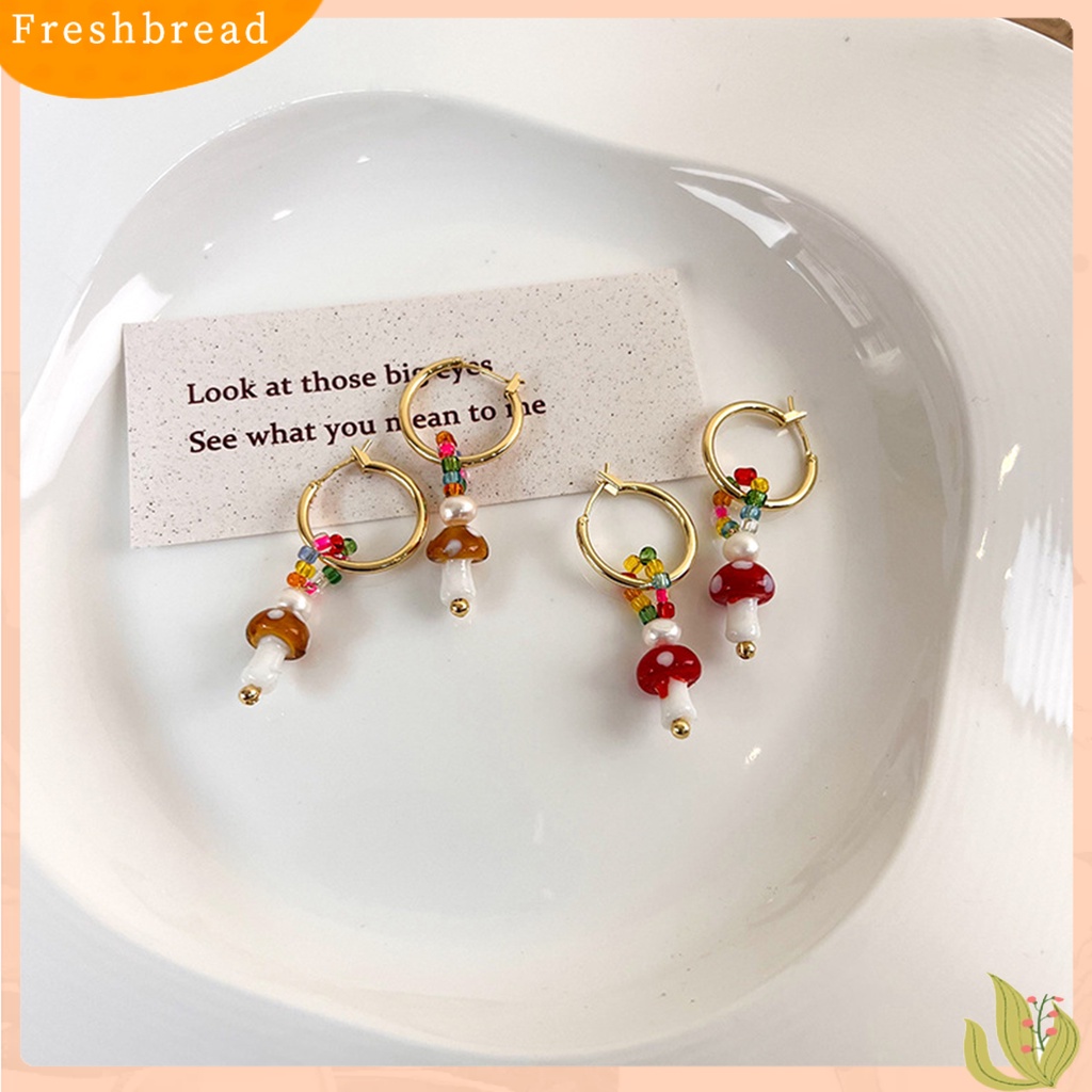 &lt; Freshbread &gt; 1pasang Anting Wanita Jamur Faux Glaze Alloy Gaya Korea Anting Menjuntai Warna-Warni Untuk Pakaian Sehari-Hari