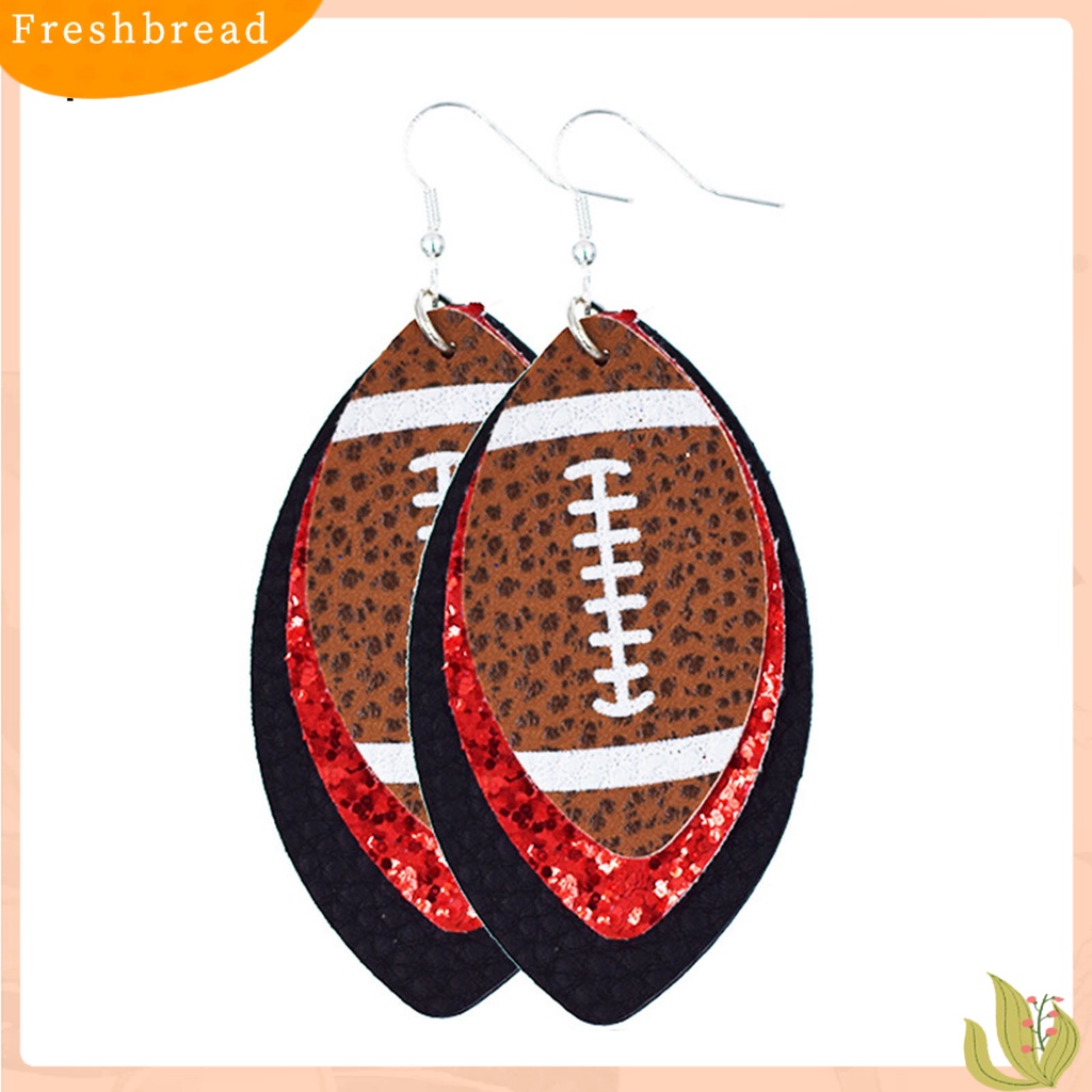 &lt; Freshbread &gt; 1pasang Anting Menjuntai Ringan Multi-layer Kulit Imitasi Vintage Unik Football Hook Earring Untuk Wanita