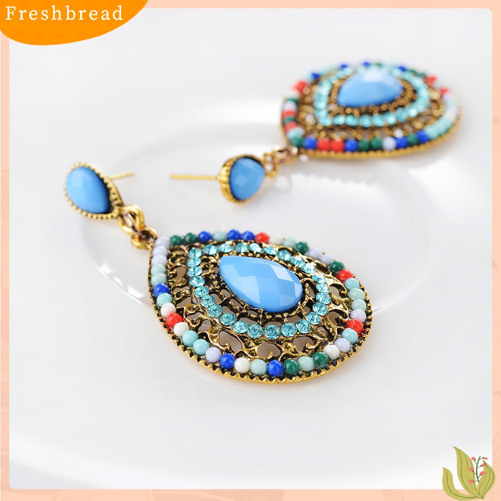 &lt; Freshbread &gt; Boho Wanita Berlian Imitasi Water Drop Menjuntai Ear Stud Earrings Pesta Perhiasan Hadiah