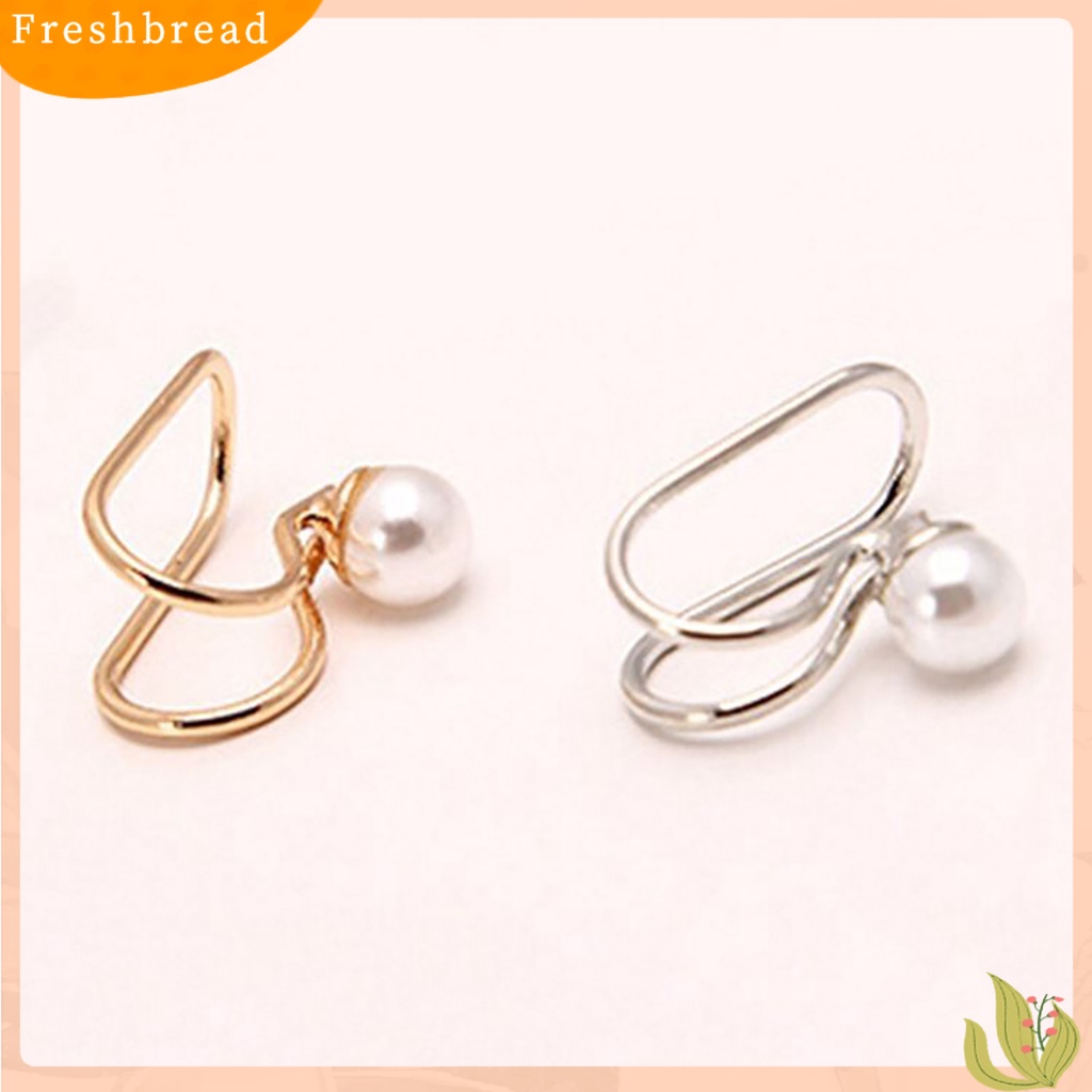 < Freshbread > 1Pc Wanita Tipe U Cubic Zirconia Mutiara Imitasi Non Piercing Ear Cuff Clip Earring Untuk Pesta