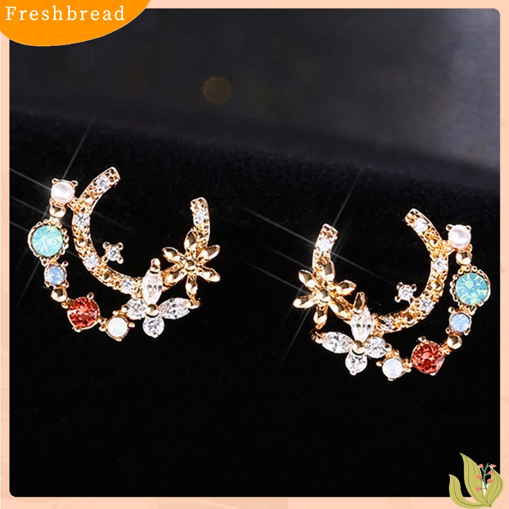 < Freshbread > Wanita Manis Berlian Imitasi Bunga Lingkaran Hati Menjuntai Telinga Stud Anting Perhiasan Hadiah