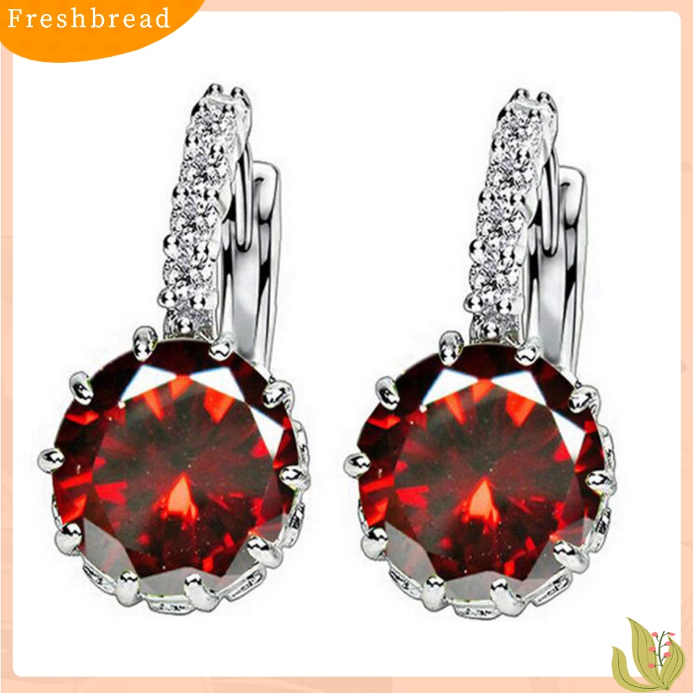 &lt; Freshbread &gt; Wanita Bulat Cubic Zirconia Hias Stud Anting Pernikahan Pertunangan Perhiasan Hadiah