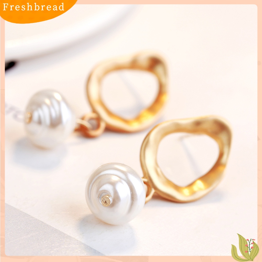 &lt; Freshbread &gt; Wanita Mutiara Imitasi Geometris Menjuntai Panjang Eardrop Leaverback Earrings Perhiasan Hadiah