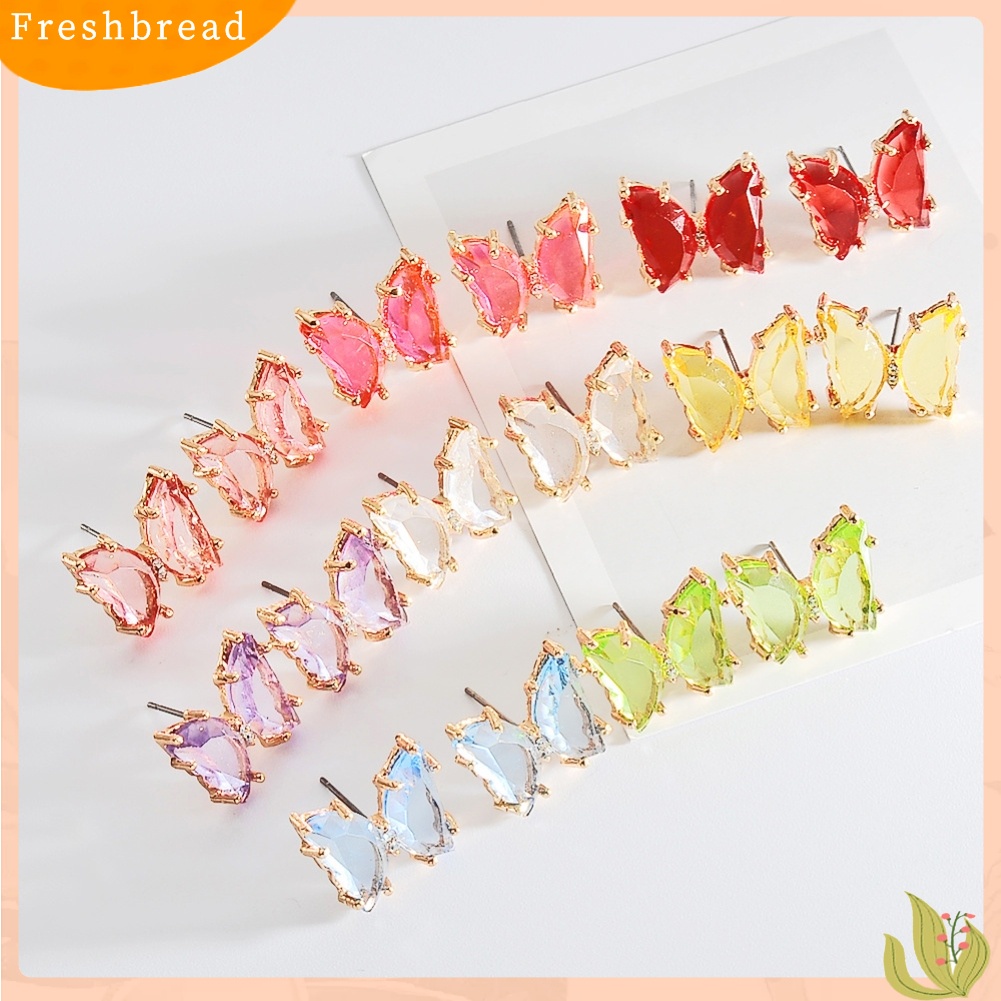 &lt; Freshbread &gt; Transparan Kupu-Kupu Telinga Pejantan Sederhana Kristal Imitasi Anting Wanita Eardrop Perhiasan