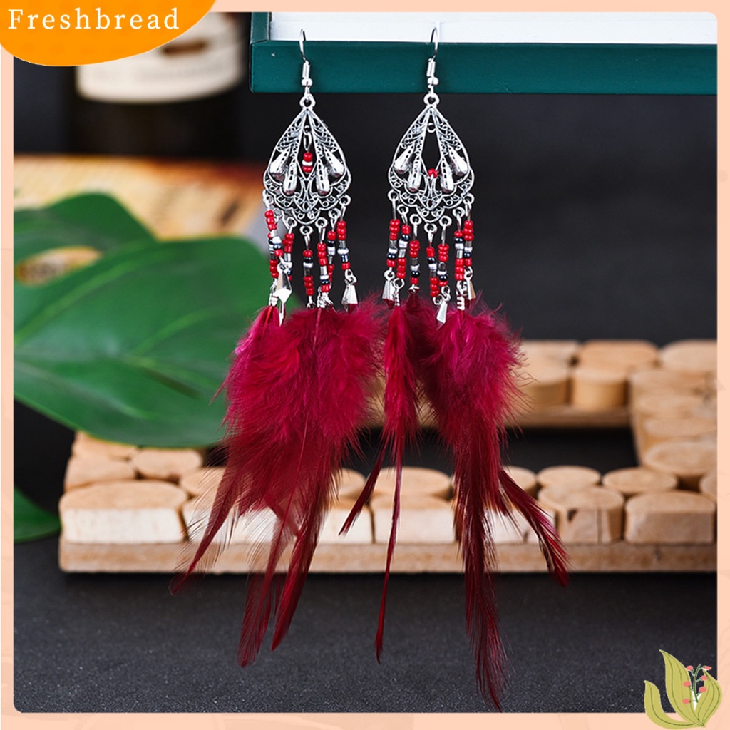 &lt; Freshbread &gt; 1pasang Anting Lady Gaya Bohemia Rumbai Bulu Anting Drop Etnik Untuk Pakaian Sehari-Hari