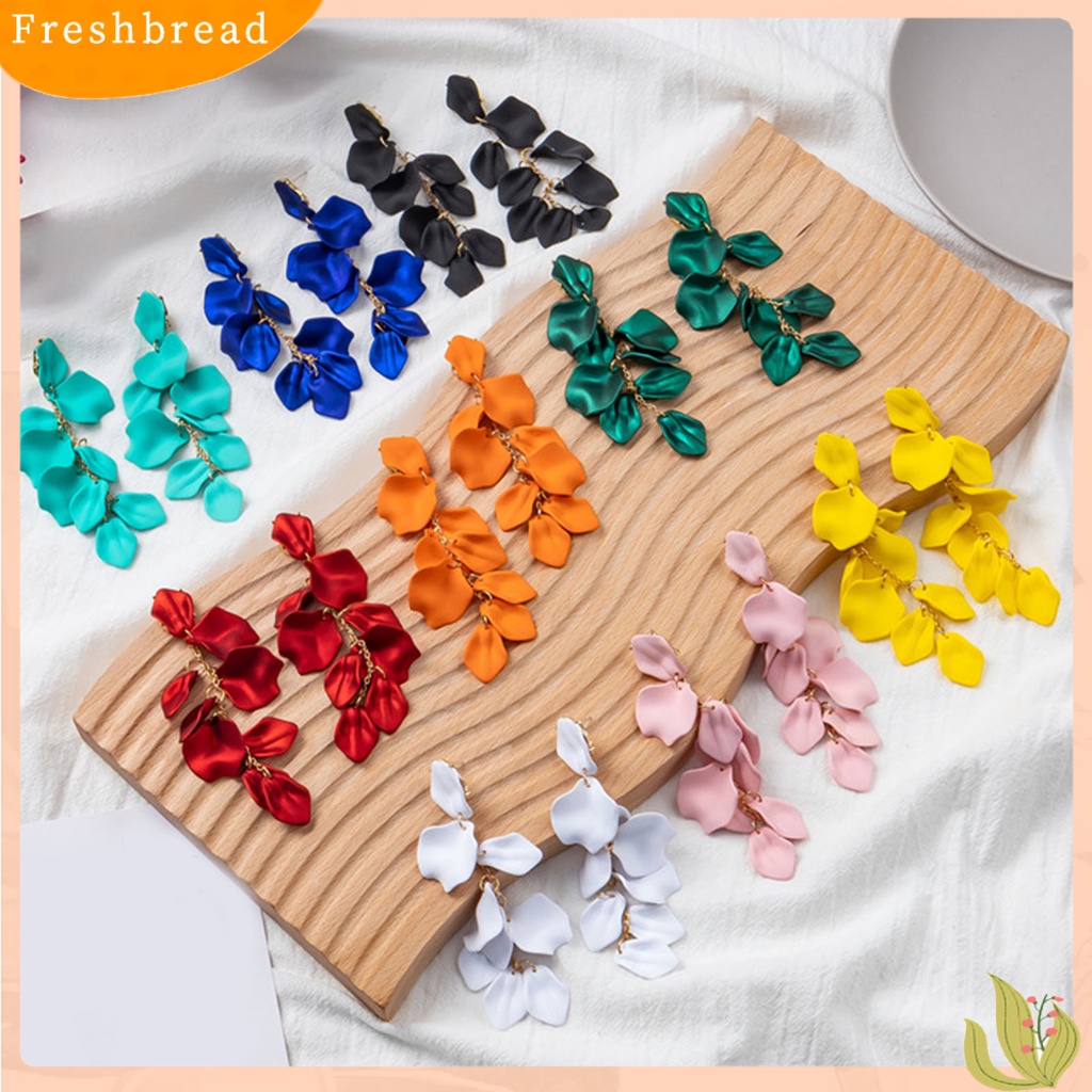 &lt; Freshbread &gt; 1pasang Bersinar Elegan Wanita Anting Ornamen Kelopak Mawar Panjang Rumbai Drop Earrings Perhiasan Aksesori