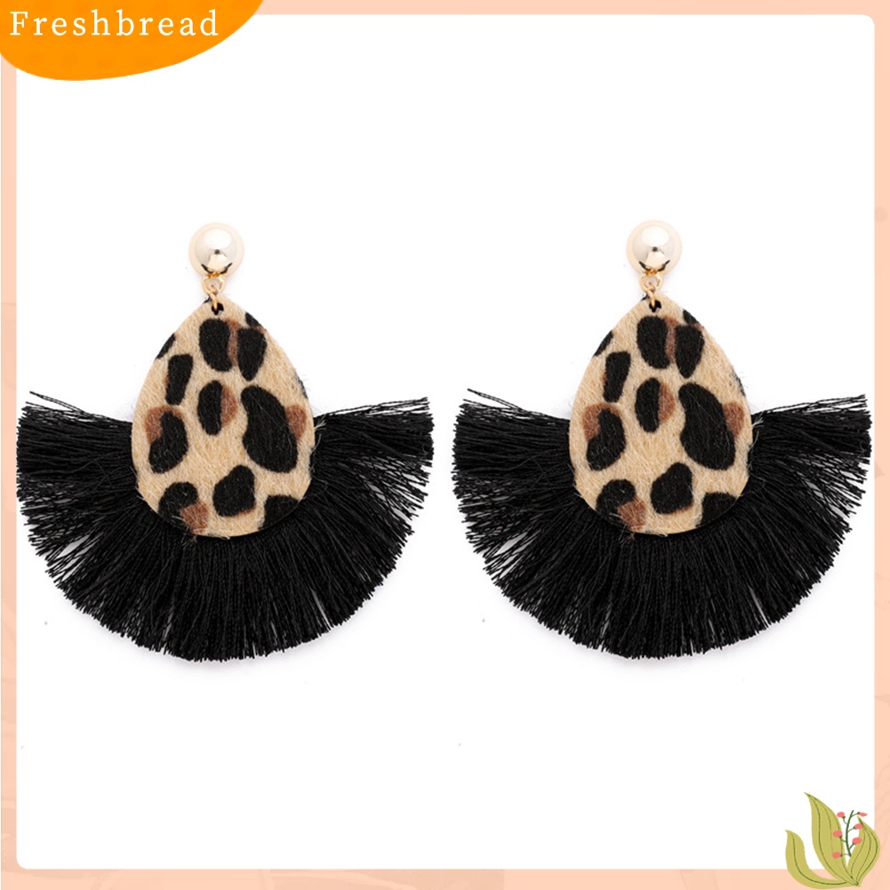 &lt; Freshbread &gt; Fashion Wanita Leopard Kipas Rumbai Panjang Drop Stud Earrings Statement Perhiasan Hadiah