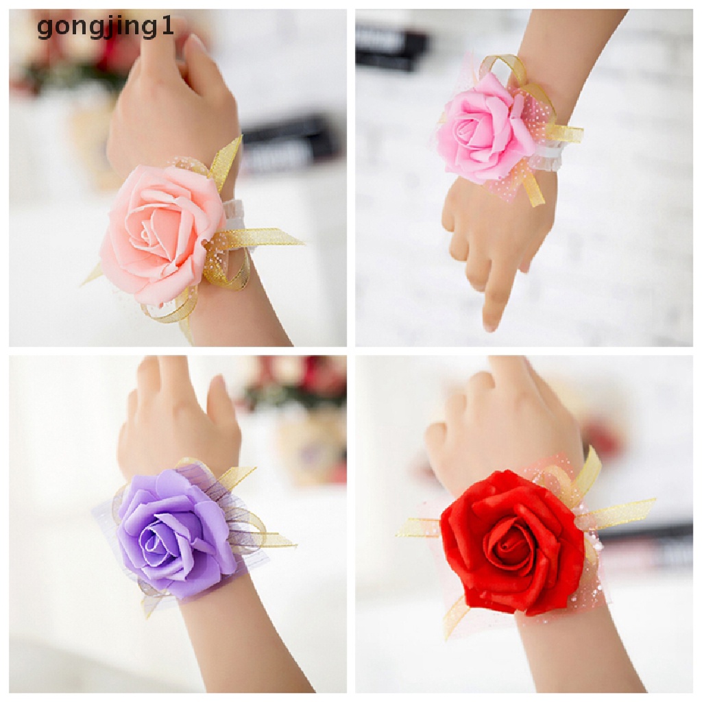 Ggg New Bridesmaid Wrist Korsase Pesta Pernikahan Mawar Gelang Sutra Bunga Pita ID