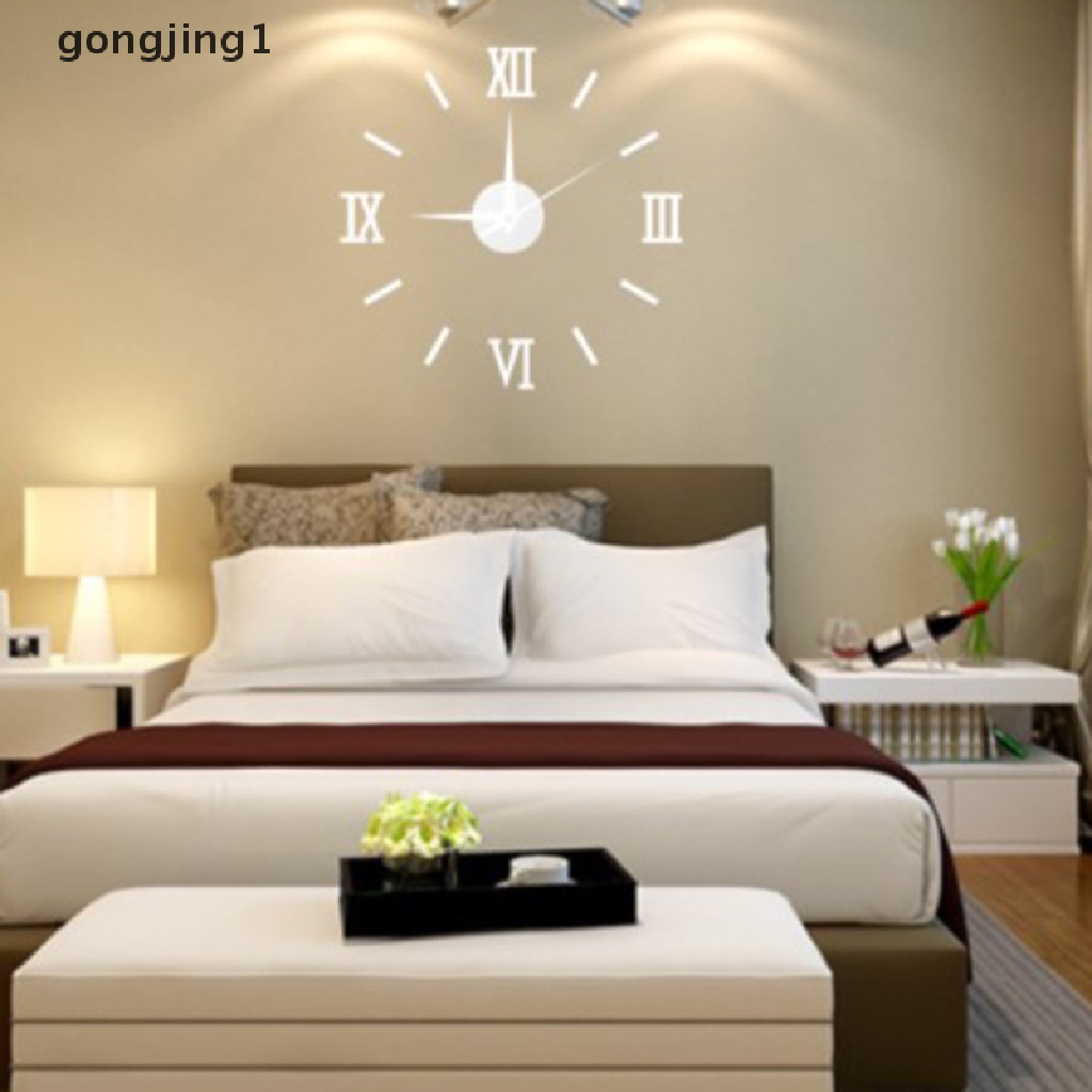 Ggg 1pc 3D DIY Wall Clock Sticker Angka Romawi Frameless Besar Akrilik Mirror ID