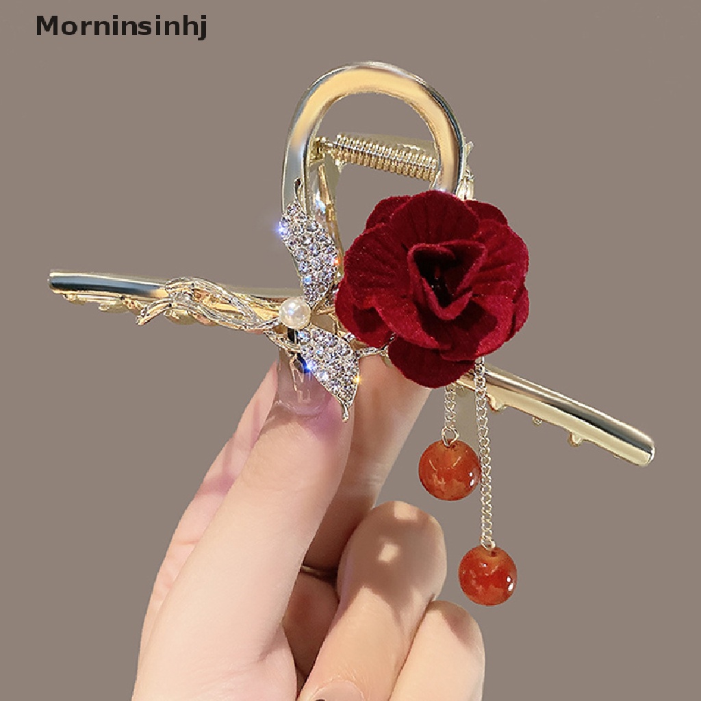 Mornin Klip Cakar Bunga Elegan Romantis Rumbai Claw Clamp Untuk Wanita Hair Clip Headwear id