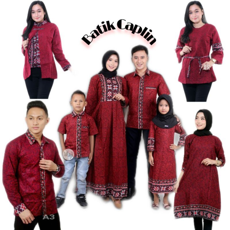Batik Couple Keluarga Modern Terbaru Set Couple Batik Keluarga Gamis Jumbo Motif Mega Merah Termurah