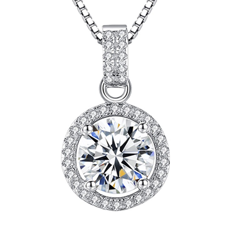 Goldkingdom Fashion Perhiasan Aksesoris Ready Stock Cahaya Mewah Niche Bulan Penuh Malam Liontin 3karat Moissanite Kalung Wanita Delapan Hati Delapan Panah Bulat Tas Liontin