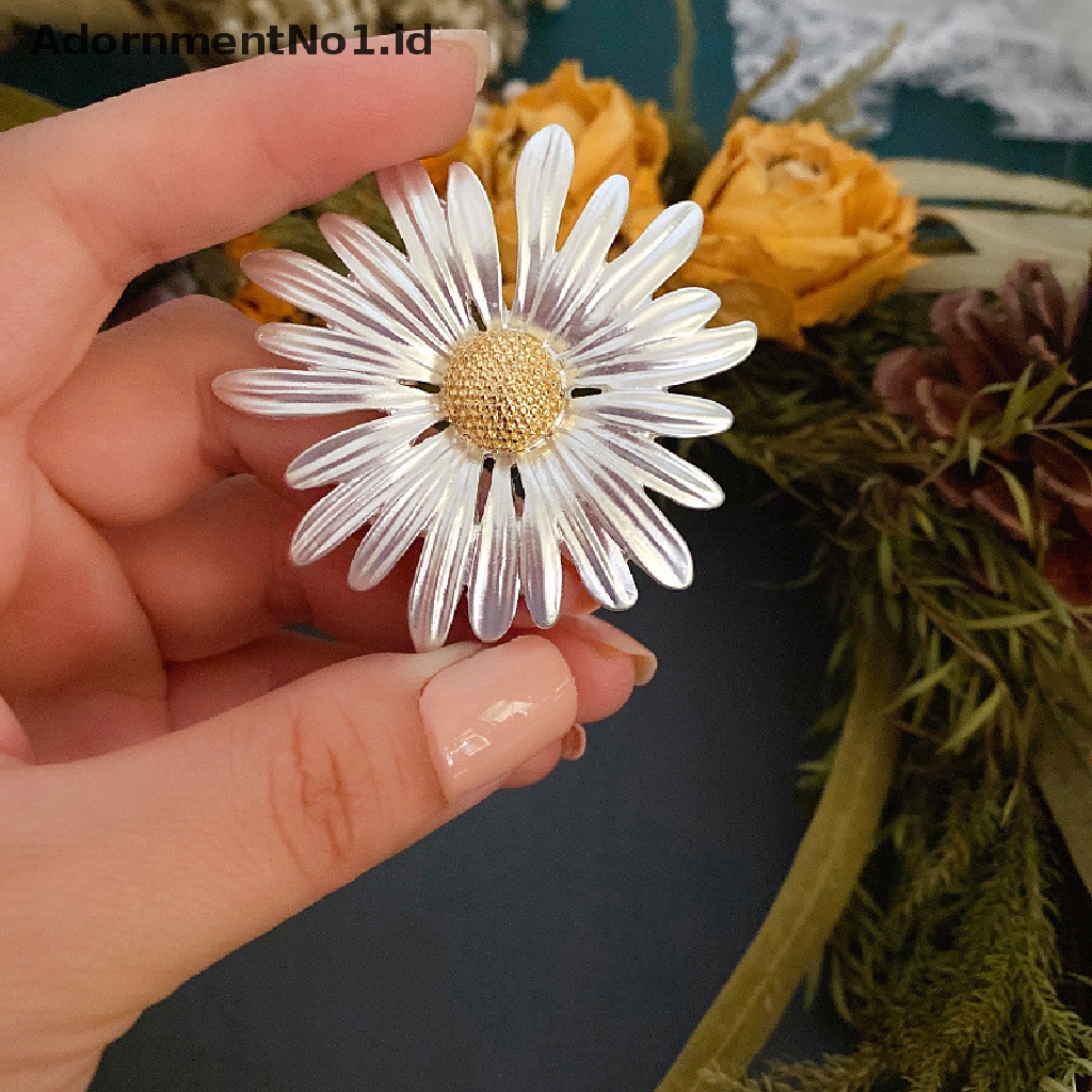 [AdornmentNo1] Elegan Vintage Logam Tanaman Bunga Daisy Bros Pin Untuk Wanita Pria Kerah Pakaian Aksesoris Jas Syal Klip Perhiasan Hadiah [ID]