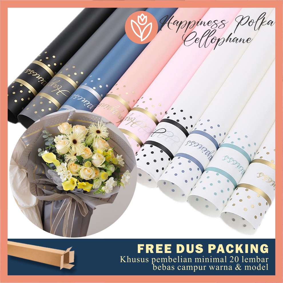 

TULIP PAPERIE ❤ FLOWER WRAPPING PAPER KERTAS CELLOPHANE BUKET BUNGA HAPPINESS POLKA