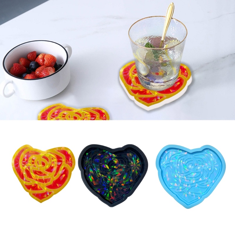 Siy Coaster Cetakan Untuk Pengecoran Resin Silikon Resin Coaster Mold Heart Rose Epoxy Resin Mold for Resin DIY Artwork