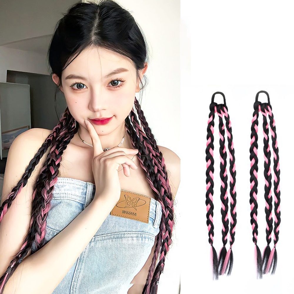 1pc Y2K Twist Kepang Rambut Wig Wanita Cewek Keren Tak Terlihat Mulus Ponytail Ekstensi Rambut 45cm
