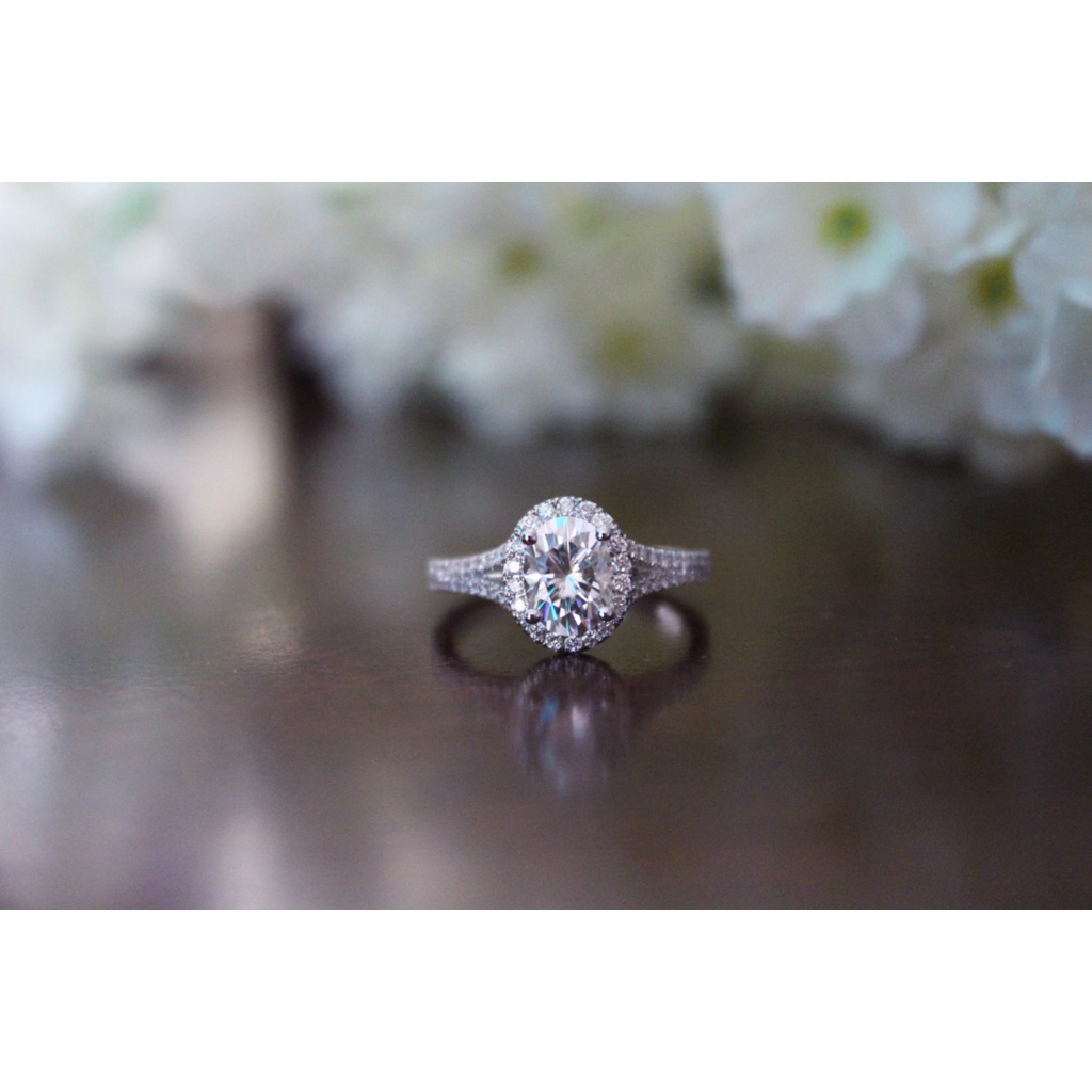 Goldkingdom Fashion Perhiasan Aksesoris Ready Stock Perak Berlapis Telur Angsa Cincin Berlian Perempuan Delapan Hati Delapan Panah Cincin Berlian Oval Karat Perhiasan Pernikahan