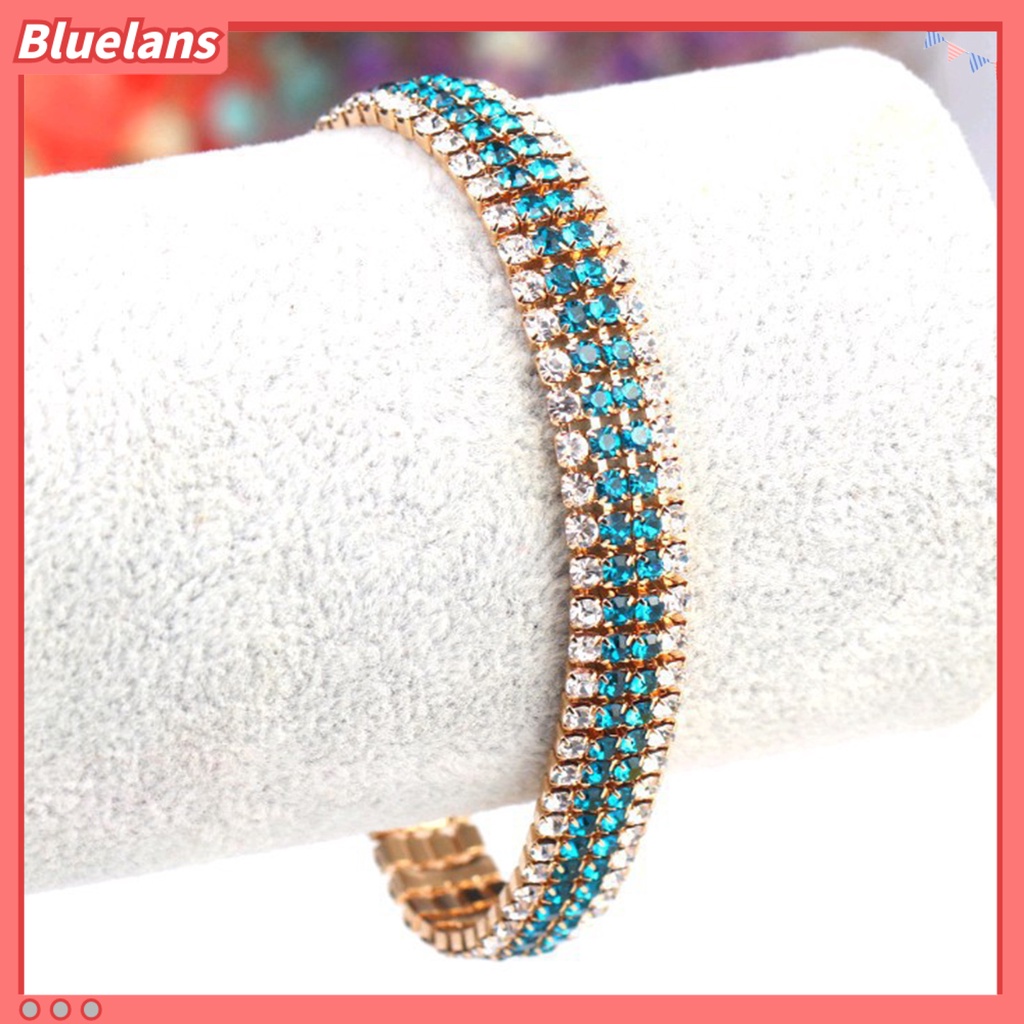 {In Stock} Berlian Imitasi Mewah Wanita Gelang Tembaga Mengkilap Empat Baris Rantai Gelang Perhiasan Aksesori