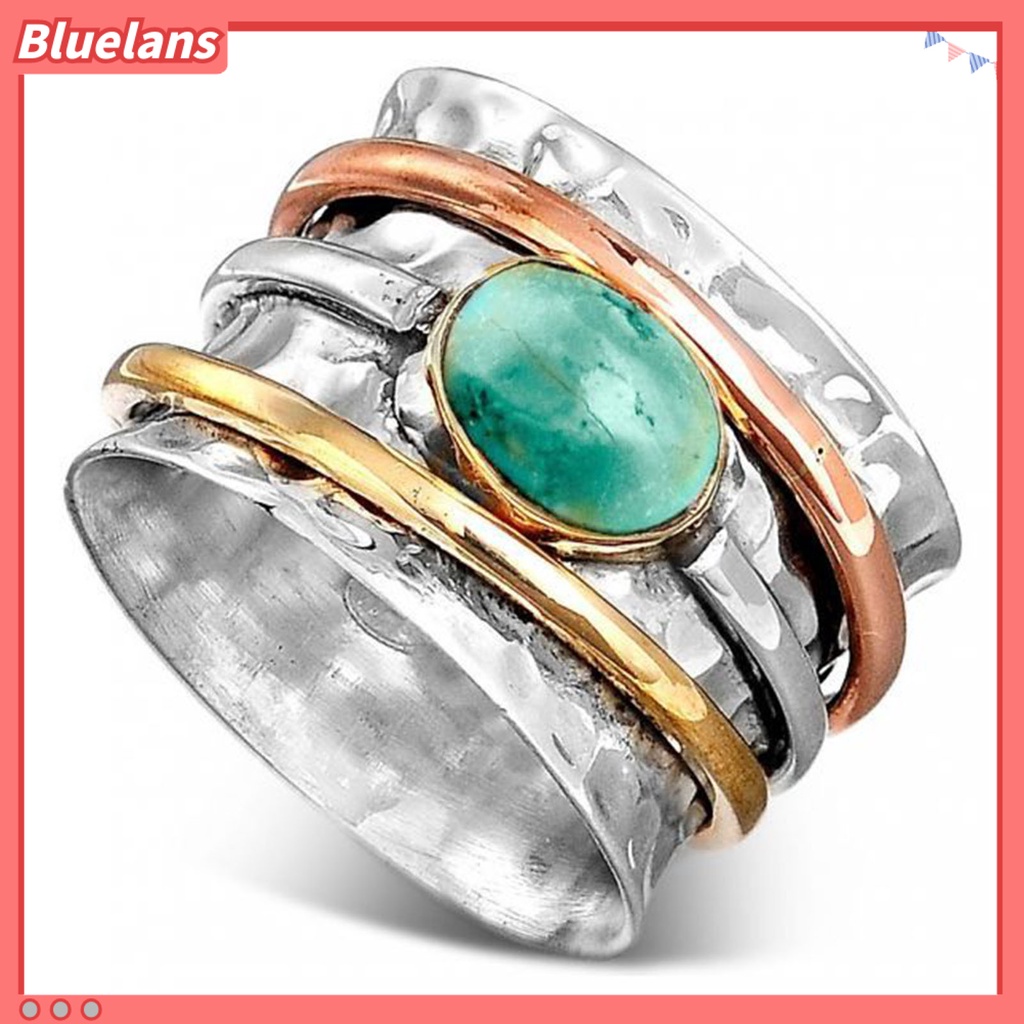 {In Stock} Cincin Pria Bohemian Vintage Hias Turquoises Tiga Warna Finger Ring Untuk Pacaran