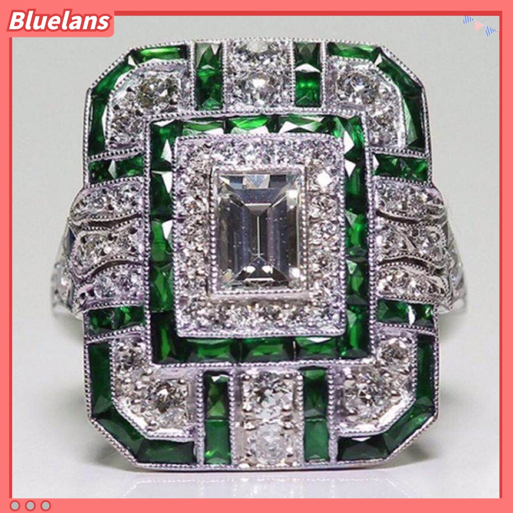 {In Stock} Pernikahan Pertunangan Wanita Retro Cubic Zirconia Bertatahkan Perhiasan Cincin Jari Persegi