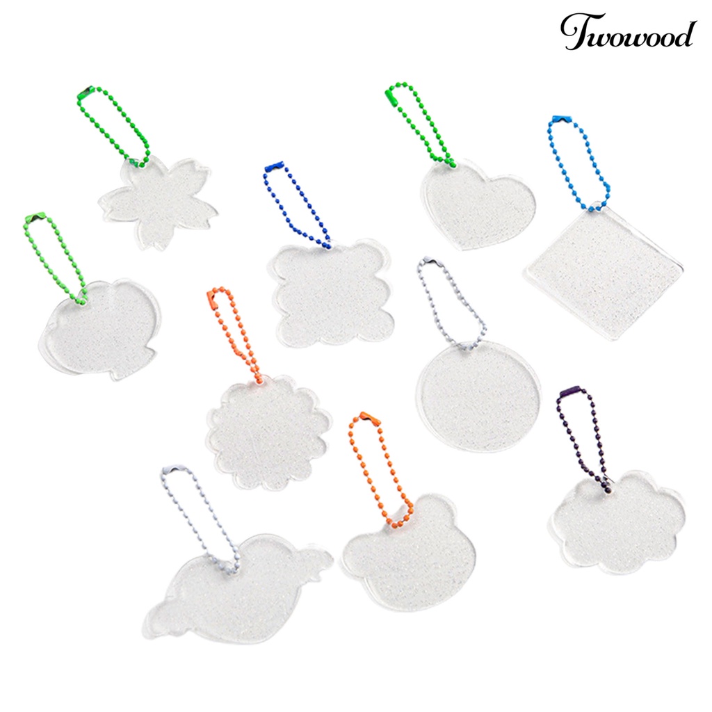 Twowood 10Pcs/Set Gantungan Kunci Liontin Glitter Gradasi Transparan Manik-Manik Rantai Akrilik Hadiah Multi-Gaya Kerajinan DIY Kunci Gantungan Liontin Perlengkapan Rumah